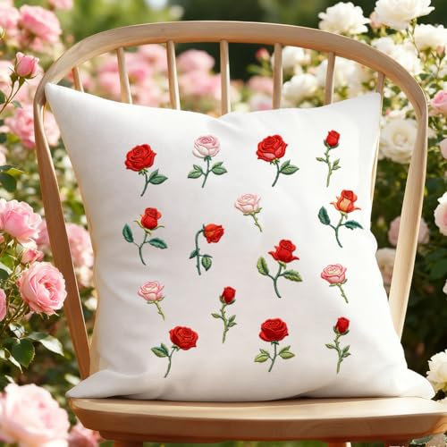 ORIGACH 4 Sheets Rose Floral Water Soluble Embroidery Patterns Stabilizers - Pre-Printed Blooming Rose & Floral Wreath Designs - Stick & Stitch Embroidery Paper for Hand Sewing Lovers - color: Rose
