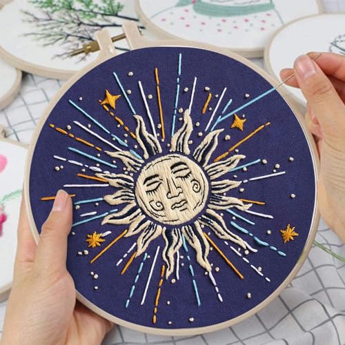 Louise Maelys 3 Pack Tarot Sun Moon Embroidery Kit for Beginners Celestial - color: kit-11