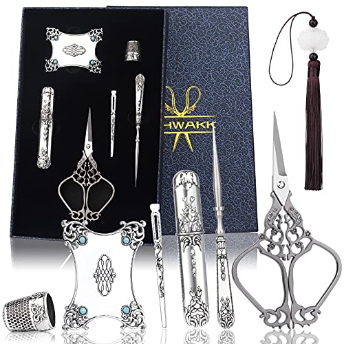 SHWAKK Embroidery Scissors Kit, Vintage Stainless Steel Scissors Silver - color: Silver