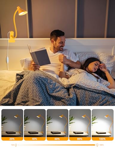 LiFMIRA Desk Lamp Clip on Lamp for Bed, LED Reading Light for Bed Yellow - color: Yellow