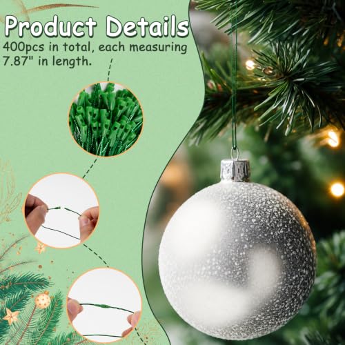 Christmas Tree Ornament String Hanger Precut Ribbon Hook with Snap Fastener - color: Green, size: 400pcs