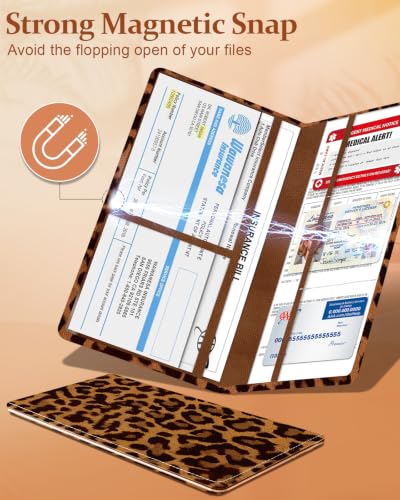 Slohif Car Registration and Insurance Holder with 2 Car Coasters, Elegant - color: Brown Leopard