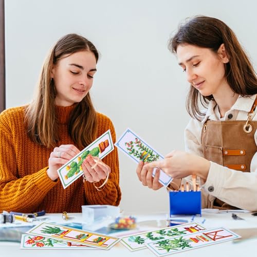 ORIGACH 6 Set Green Plants Cross Stitch Bookmark Kit for Beginner with Backing Felt Floss Instructions DIY Stamped Embroidery Bookmark Kit for Adults, Book Lovers - style: Green Plants