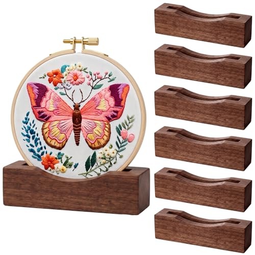 Chunful 6 Pcs Embroidery Hoop Display Stand, 5.3" X 1.3" X 1.5", Walnut - color: Walnut, size: 5.3" X 1.3" X 1.5"