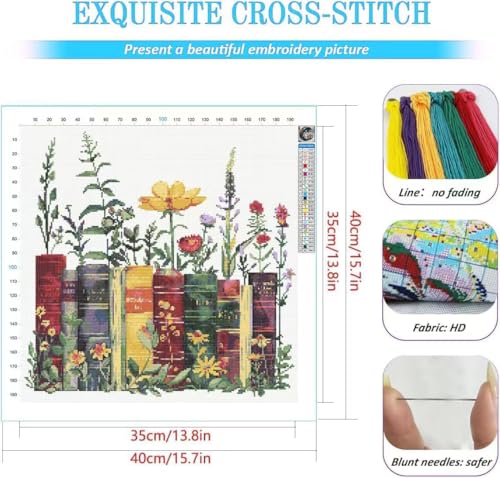 KYOQFVN Stamped Cross Stitch Kits - Flower Embroidery Starter Kit for Adult Beginners, 11CT Needlepoint Cross-Stitch Patterns Dimensions Kit Arts and Crafts 14×14inch - color: SZXSHU-US