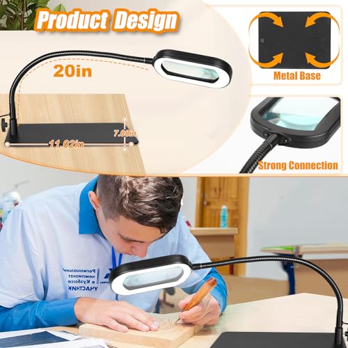 Veemagni 12X Magnifying Glass with Light and Stand, 20in Flexible Gooseneck - color: Black, size: 12X-20inch