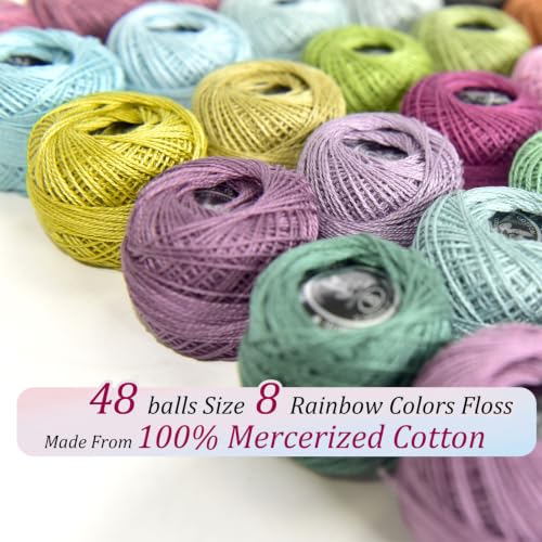 Soft 48 Colors Crochet Thread Double Mercerized Egyptian Long Staple Cotton Pearl Thread Ball 48 Pack,100% Cotton (Vintage Morandi) - color: 48 Vintage Morandi