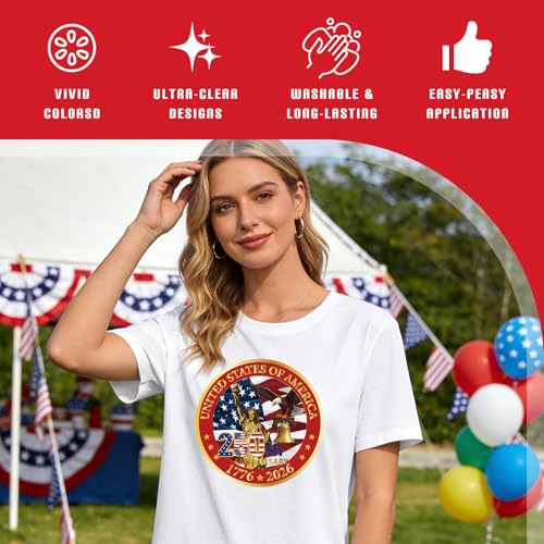 Dazoratix 250th Anniversary Iron on Transfers - 28 Sheets 4th of July Patriotic America DTF Ready to Press 250 Years Eagle USA Flag Heat Patches Stickers Vinyl Decal for T Shirts Clothes Bag DIY Craft - style: 250th Anniversary