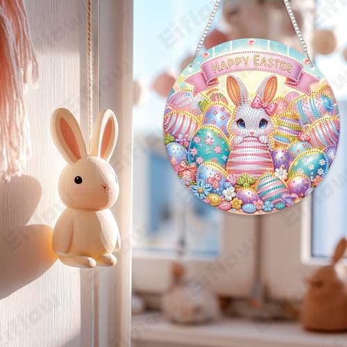 Eiflow Acrylic Diamond Art Hanging Kit for Adults, DIY Diamonds Painting Door Hanger Board Kit, Special Crystal Diamond Art Painting Pendant Ornament (Happy Easter) - color: Happy Easter