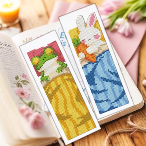 ORIGACH 6 Set Sleepy Animal Friends Cross Stitch Bookmark Kit for Beginner - style: Sleepy Friends