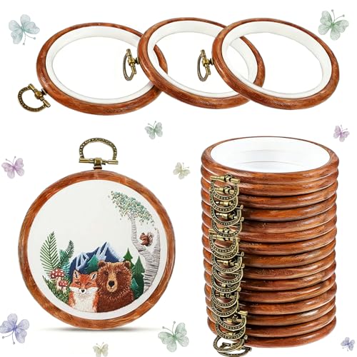 ZESHIHAOGUO 15 Pcs Round Embroidery Hoops - Rubber Ring Imitated Wood Frame Kits for Cross Stitch, DIY Craft, Sewing Projects Hanging Gifts (Brown, 5.31 Inch) - size: 5.31 Inch