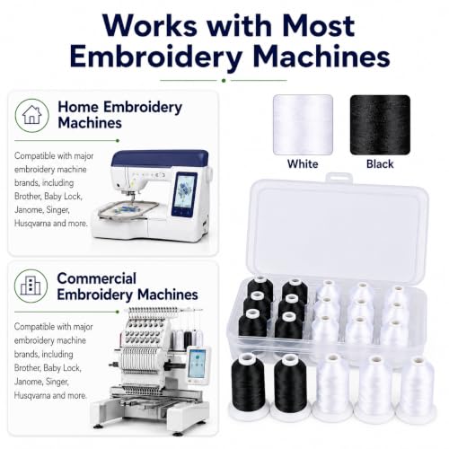 Simthread 15-Color Polyester Machine Embroidery Thread Set, 9W 6B - color: 15C-Black-White-Box