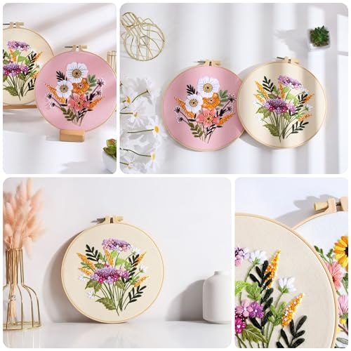 Offizon 3 Sets Embroidery Kit for Beginners Adult DIY Cross Stitches - color: Flower-B (3 Pack)