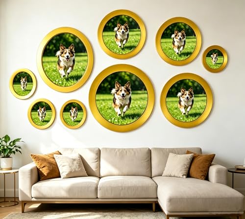 alfyng Round Photo Frame Wooden Wall Hanging Picture Frames Gold 6 inch - color: Gold, size: 6 inch