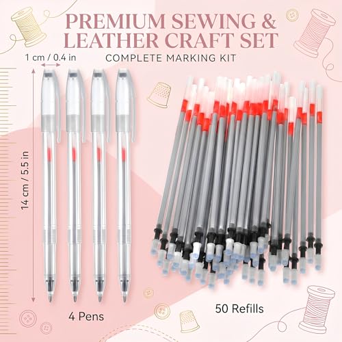 54 Pcs Leather Marking Pen Silver Fabric Markers Pens Temporary Clothes Marking Pens 4 Pcs Pen with 50 Pc Silver Leather Markers Refills for Sewing DIY Dressmaking Quilting Supplies