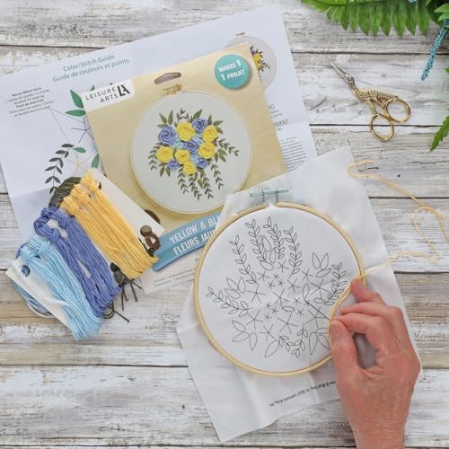 LEISURE ARTS Embroidery Kit, 3 Pc. Floral, 6" Embroidery Kit for Beginners and Adults, Cross Stitch Kits with Patterns, DIY Starter Kit for Hand Stitching Crafts