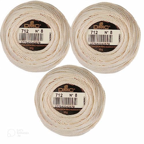 DMC Pearl Cotton Cream Thread Balls-3 Packs, Size 8, DMC 116 8-712, 95 Yards,%100 Cotton, INCELER Bundles - color: Cream 3 Packs