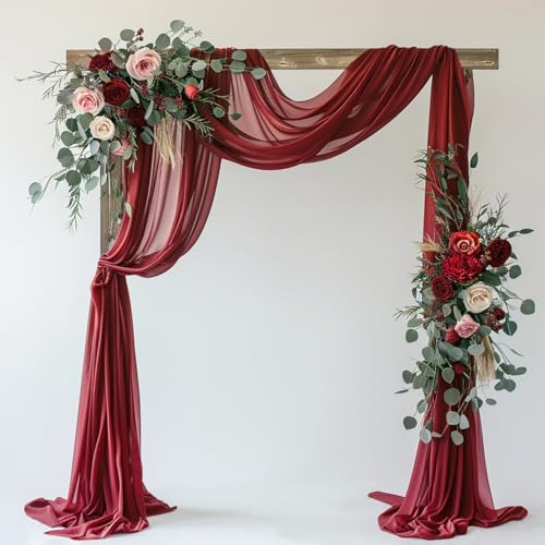 Wedding Arch Draping Fabric 1 Panel Burgundy Sheer Backdrop Drapes - color: Burgundy, size: 1 Panel