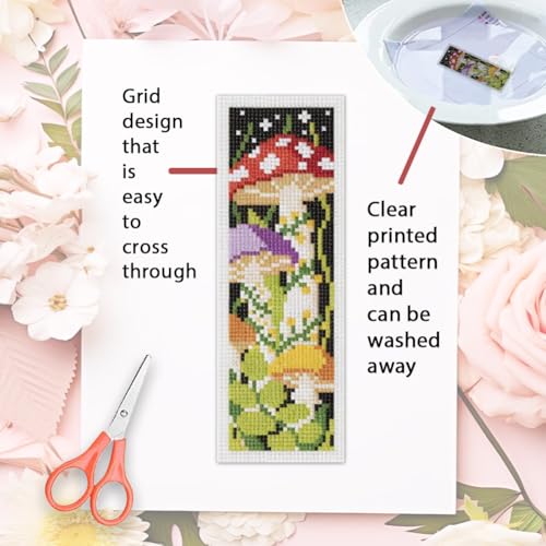 ORIGACH 6 Set Mushroom Jungle Cross Stitch Bookmark Kit for Beginner - style: Mushroom Jungle