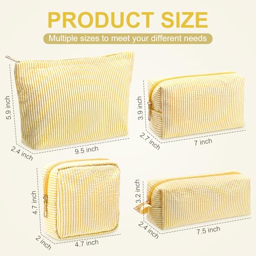 Sanwuta 4 Pcs Seersucker Pouch Striped Makeup Bag Set, Yellow - color: Yellow