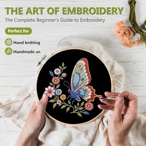 Santune Embroidery Kit Needlepoint Cross Stitch Kits for Beginners Adult Needle Point Sets with Butterfly Embroidery Patterns, Includes Step-By-Step Instructions and Accessories - color: Butterfly & Flower Series