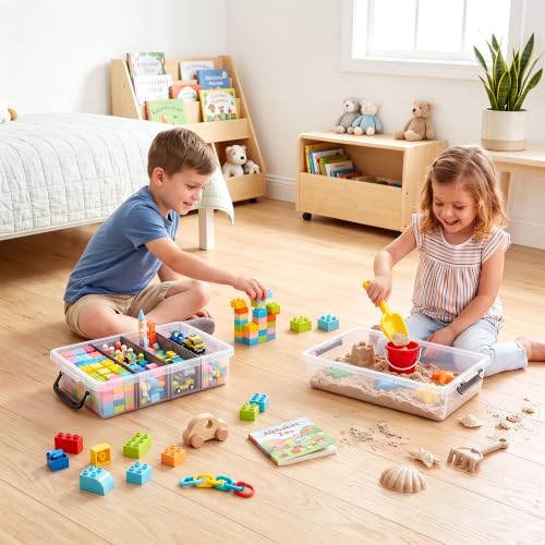 Citylife 2PC Clear Craft Organizers and Storage with 3 Removable Dividers - size: 6.4 Qt-2 Pack-D