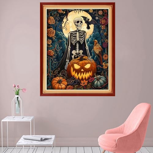 Foxhool Stamped Cross Stitch Kits,11CT Printed Cross Stitch Pattern Full Embroidery Kits for Beginner Needlepoint Kits-Funny Skeleton 16x20 inch - color: Craftpatterns05