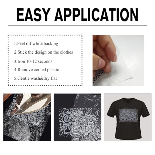 1 Pc Boss Lady Rhinestone Iron on Hotfix Transfer Decal, Bling DIY Patch Clothing Repair Applique T-Shirt Vest Shoes Hat Jacket Decor Clothing DIY Accessories - style: Boss Lady