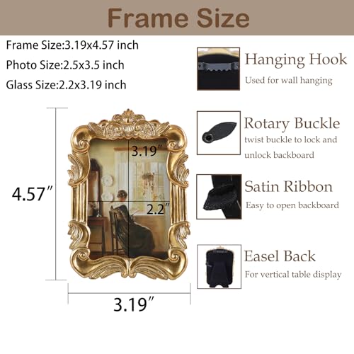 Vintage Picure Frames 2.5x3.5 Antique Victorian Gold Bronze Picture Frames for Tabletop and Wall Mount Ornate Retro Home Decor Gallery Wall Art (2.5x3.5 inch) - color: Golden Bronze, size: 2.5x3.5