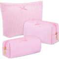 Sanwuta 3 Pcs Seersucker Pouch Cosmetic Bag Set,Light Pink - color: Light Pink
