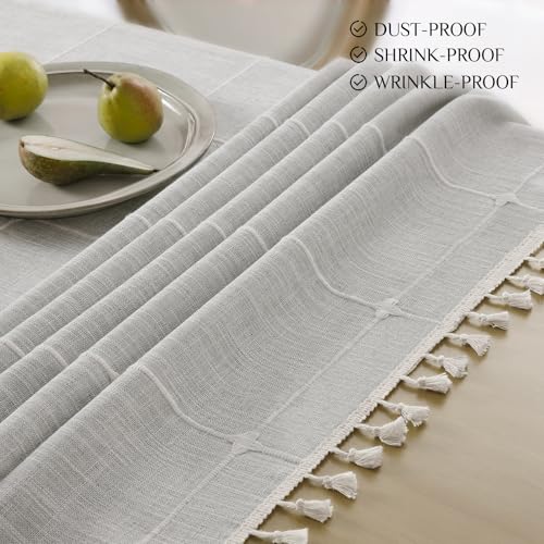 Softalker Outdoor Linen Rectangle Tablecloth with Tassel, 55 x 70 Inch - color: Grey Plaids, size: 55" x 70" (Rectangular)