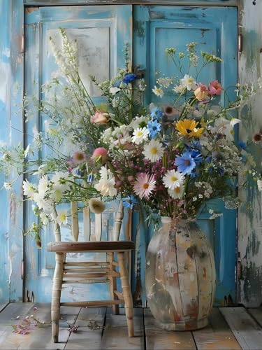 Vintage Country and Flowers Cross Stitch Kits for Adults,11CT Stamped Cross Stitch Kits for Beginner,DIY Needlepoint Embroidery Patterns Kits Embroidery Patterns for Home Wall Decor 15.7x11.8 inches - color: T005