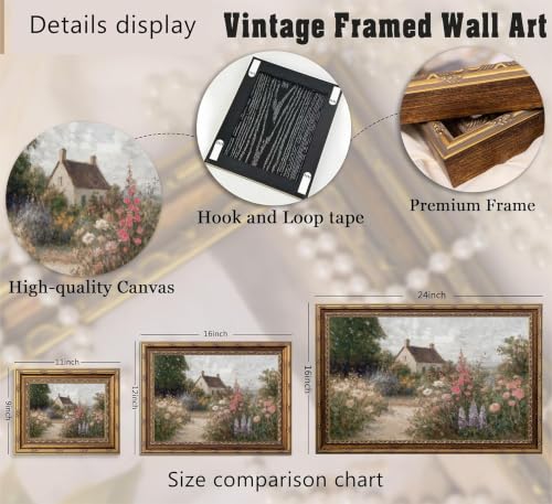 Gold Framed Farmhouse Cottage Canvas Wall Art Vintage French Country House Floral Landscape Paintings Pictures Wall Decor Posters Prints Artwork for Bedroom Office Gallery Home Decoration - color: Cottage, size: 11"L x 9"W
