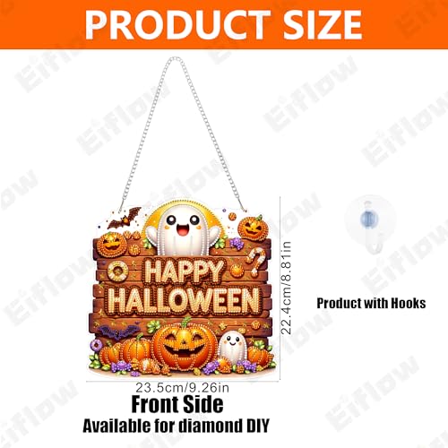 Eiflow Acrylic Diamond Art Hanging Kit for Adults, DIY Diamonds Painting Door Hanger Board Kit, Special Crystal Diamond Art Painting Pendant Ornament (Halloween Sign) - color: Halloween Sign