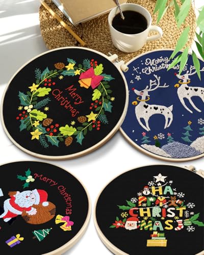 TINDTOP Christmas Embroidery Kit for Adult, Embroidery DIY Starter Kit - color: Christmas 4 Pack