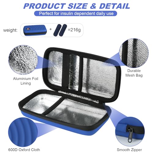 CDBXPRG Insulin Cooler Travel Case, 2 Ice Pack TSA Approved Blue - color: PU-Light Blue