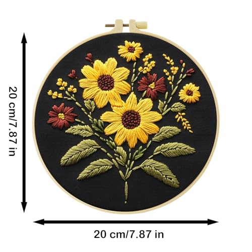 57lilina Embroidery Kit for Beginners, Pack of 3 with Hoop, Threads, Needle - color: Flower C