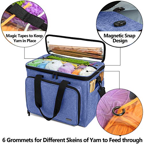 Teamoy Knitting Bag, Yarn Storage Organizer Crochet Bag Tote, Dark Blue - color: Dark Blue