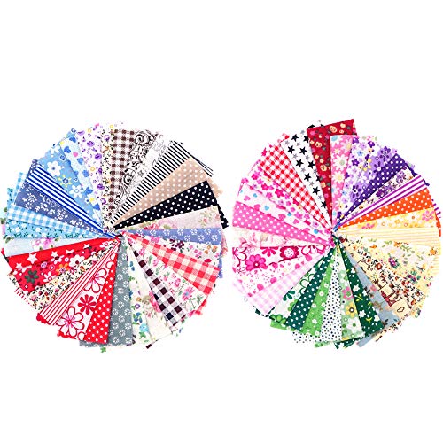 Phantomon 50pcs Cotton Fabric Craft Linen Square Precut Patchwork Sheets for Quilting, Sewing, Scrapbooking, Simplicity Patterns (4Inch x 4Inch) - size: 4Inch x 4Inch