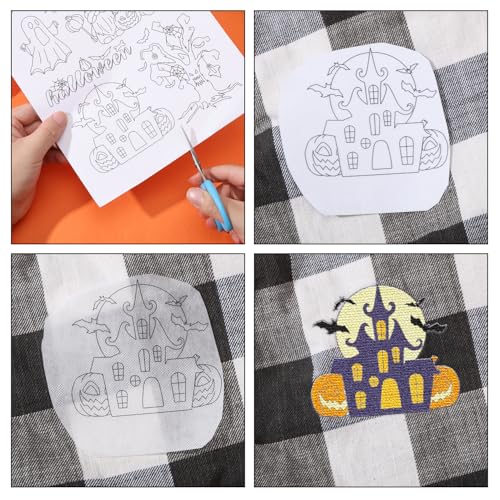 GLOBLELAND 4 Sheets Halloween Water Soluble Embroidery Pattern - color: Halloween