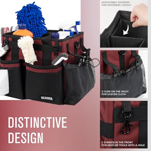 SCAVATA Compact Wearable Cleaning Caddy with Handle & Shoulder Straps - color: AncoraRed