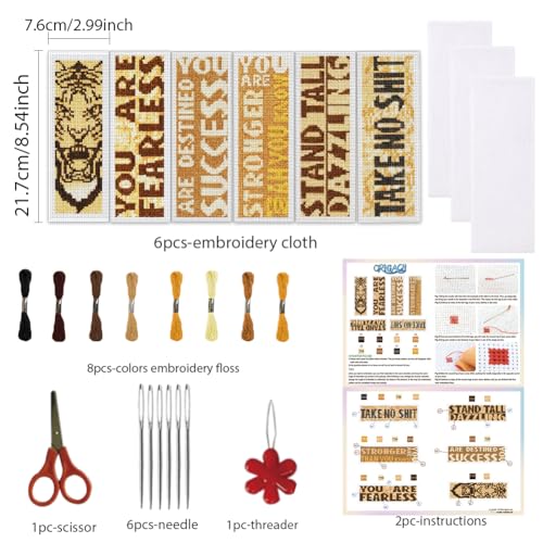 ORIGACH 6 Set Inspirational Scripture & Tiger Cross Stitch Bookmark Kit - style: Inspirational Scripture & Tiger