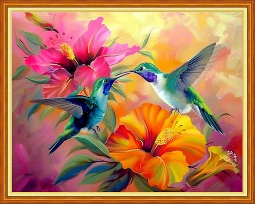 Funchey Stamped Cross Stitch Kits, DIY Cross Stitch Pattern for Adults Beginners Needlepoint Kits Embroidery Kit Arts and Crafts 11CT-Hummingbirds Collect Honey 16x20 inchs - color: HandicraftColor19