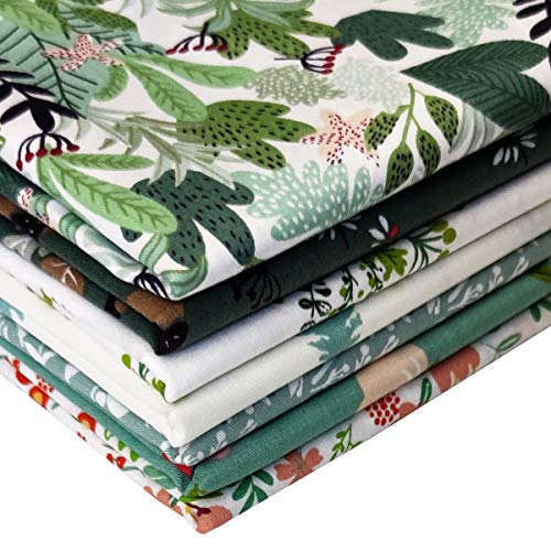 7pcs Cotton Craft Fabric Bundle 18" x 22" Pre-Cut Quilt Squares Fat Quarters Quilting Fabric for Sewing Crafting Patchwork DIY Scrapbooking Nut Green - color: Nut Green