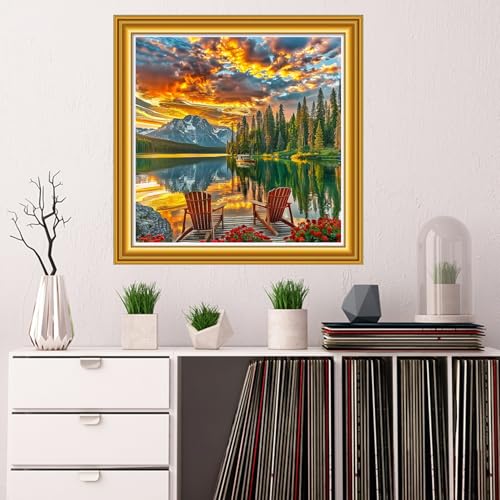 Dooxvey Counted Cross Stitch Kits for Adults 11CT Printed Cross-Stitch Patterns Cross Stitching Embroidery Kit Stamped or Counted Needlepoint Kits- Sunset Rest 18x18 inch - color: ColorDIY02