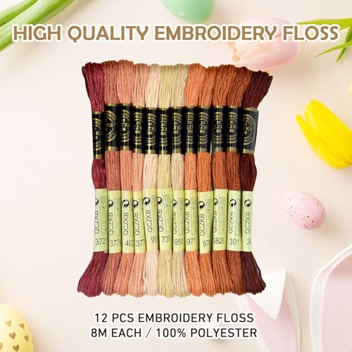Premium Rainbow Color Embroidery Floss - Cross Stitch Threads - Friendship Bracelets Floss - Crafts Floss - 12 Skeins Per Pack Embroidery Floss,Warm Brown Gradient - color: warm brown Gradient