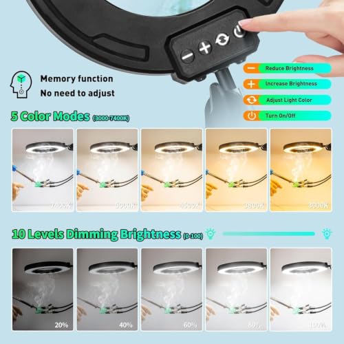 12X Magnifying Glass with Light and Clamp - color: Gray, size: 12X