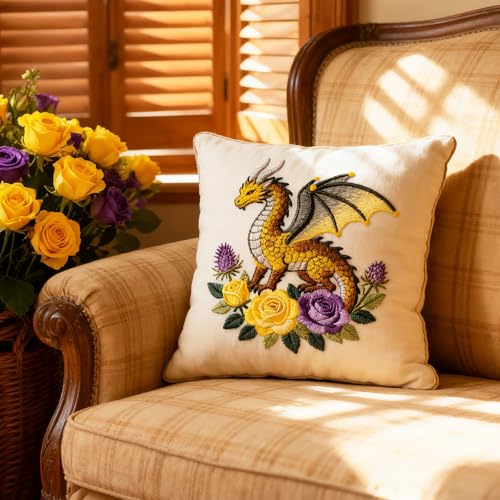 BEUNITONE 6 Set Embroidery Kits for Beginners with Dragon Pre-Print Pattern - style: Dragon