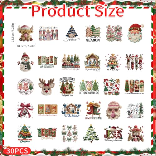 30 Pcs Faux Yarn Christmas Iron on Transfers for T Shirts - color: Faux Yarn Christmas