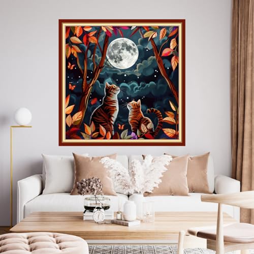 Funchey Stamped Cross Stitch Kits, DIY Cross Stitch Pattern for Adults Beginners Needlepoint Kits Embroidery Kit Arts and Crafts 11CT&Two Cats Admiring the Moon 18x18 inchs - color: HandicraftColor11